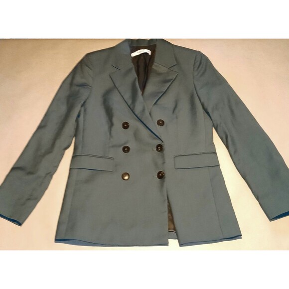 Mango Basics Silky Double-Breasted Blazer Sz Small Womens Soft Teal Blue MNG - Picture 1 of 11